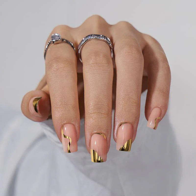 Gold Leaf Square Nails - XCOATPRESS