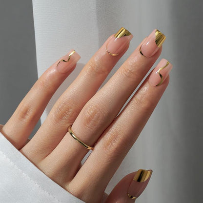 Gold Leaf Square Nails - XCOATPRESS